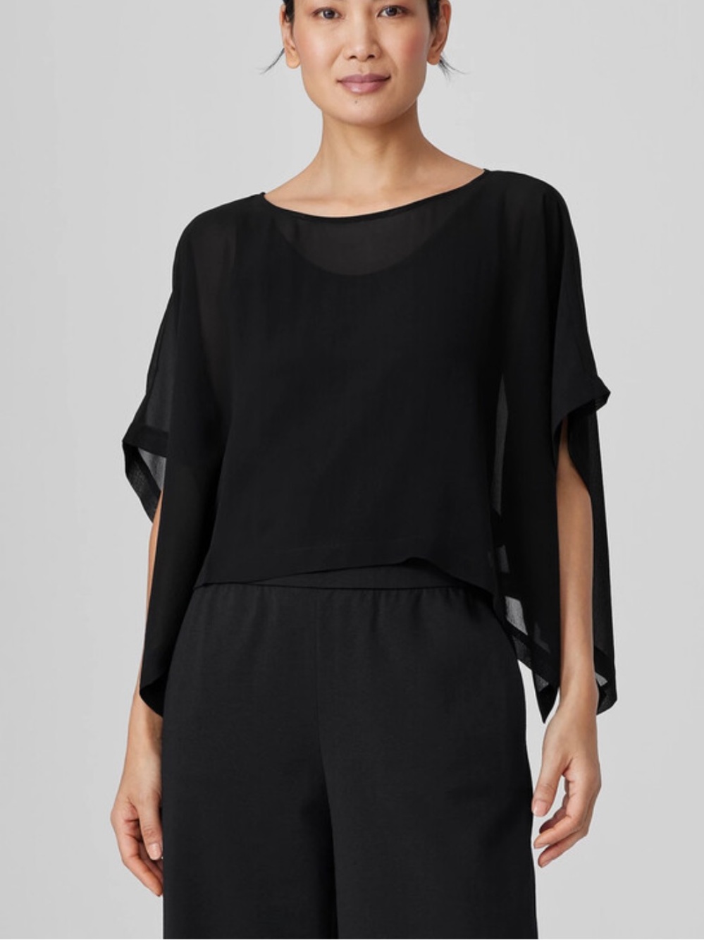 Eileen Fisher draped sheer poncho top, 1X/2X
